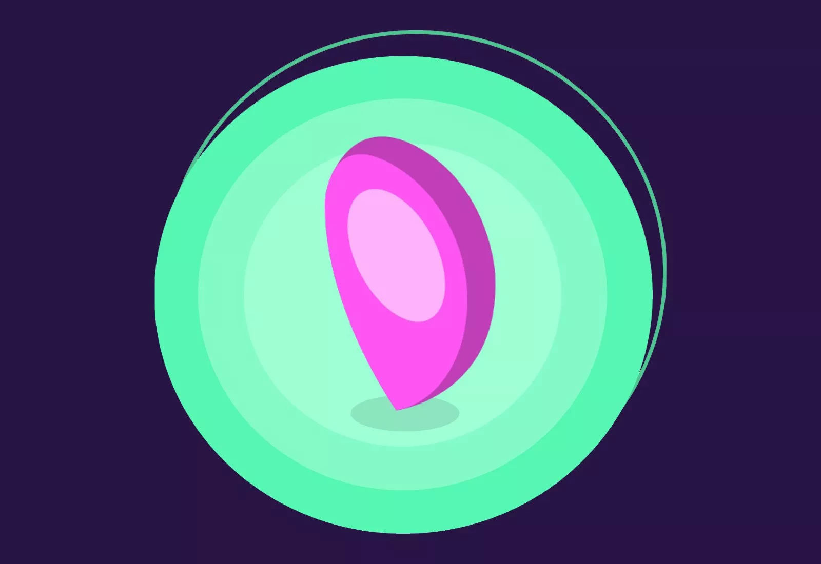 Pink map location pin icon on green circular background, modern GPS navigation marker illustration