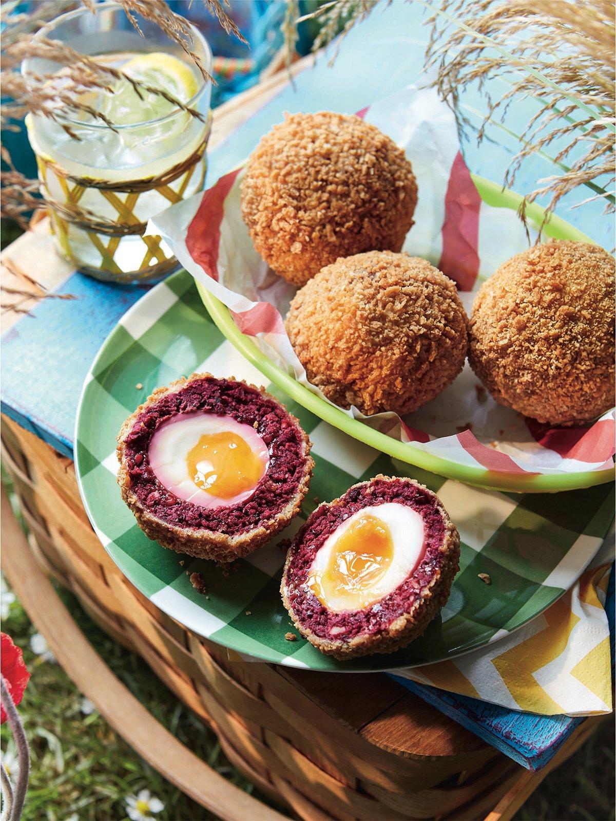 Waitrose Beetroot Scotch Eggs on plate