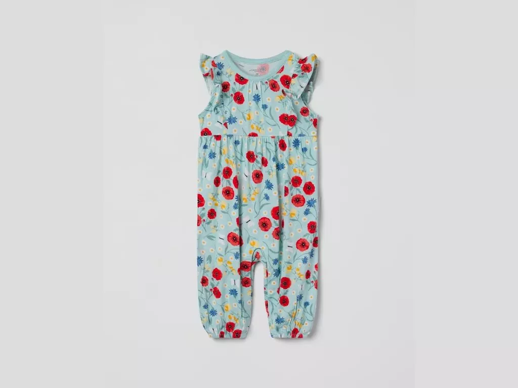 Polarn O. Pyret Baby Floral Romper, Blue