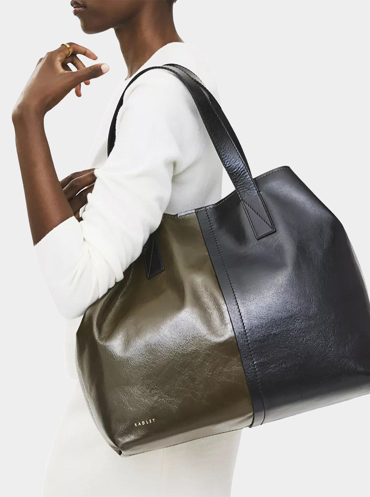 Radley Broadway Market Oversized Black & Green Leather Shoulder Bag