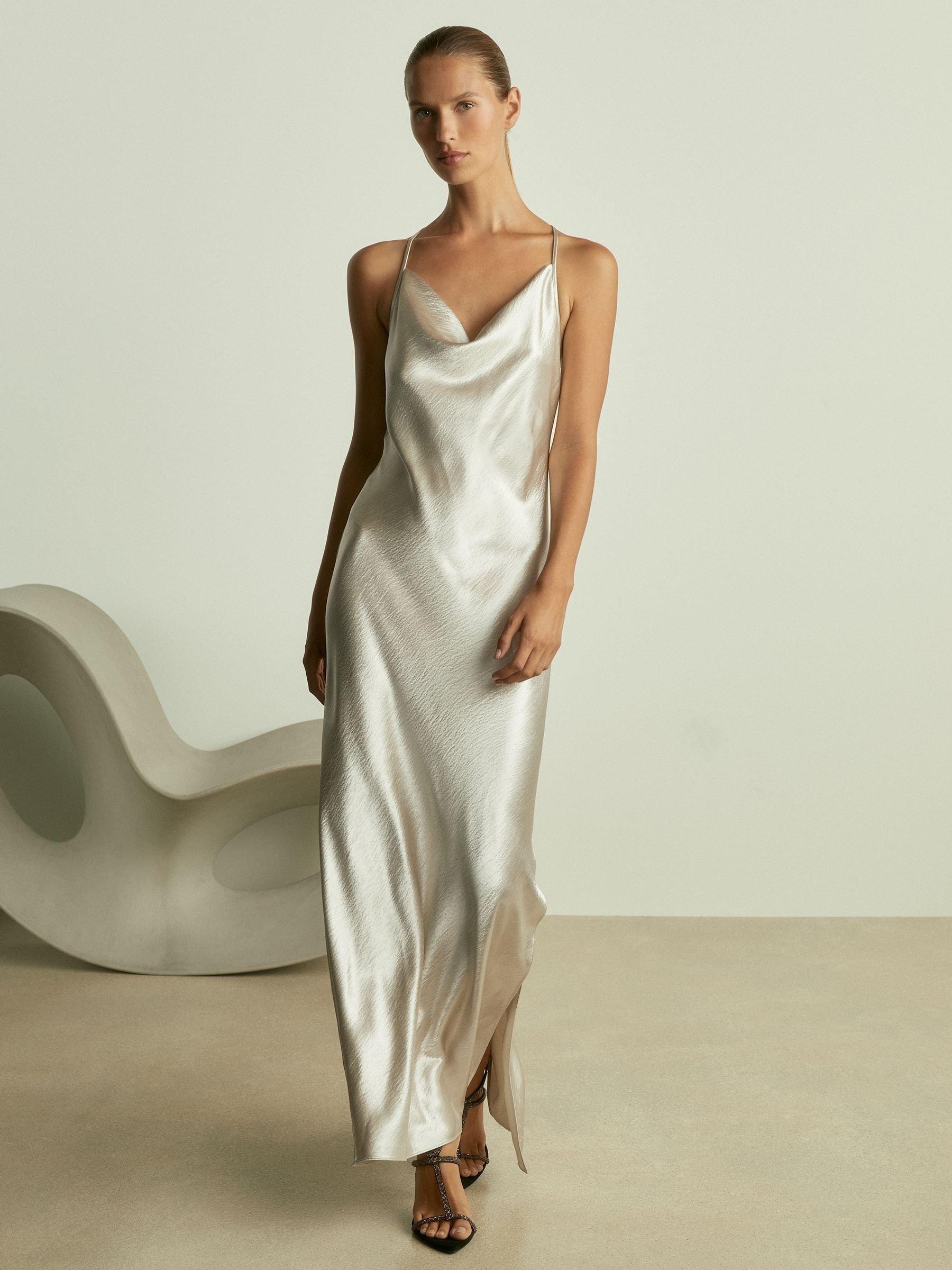 Reiss Paisley Cowl Neck Satin Slip Dress, Silver £138.00