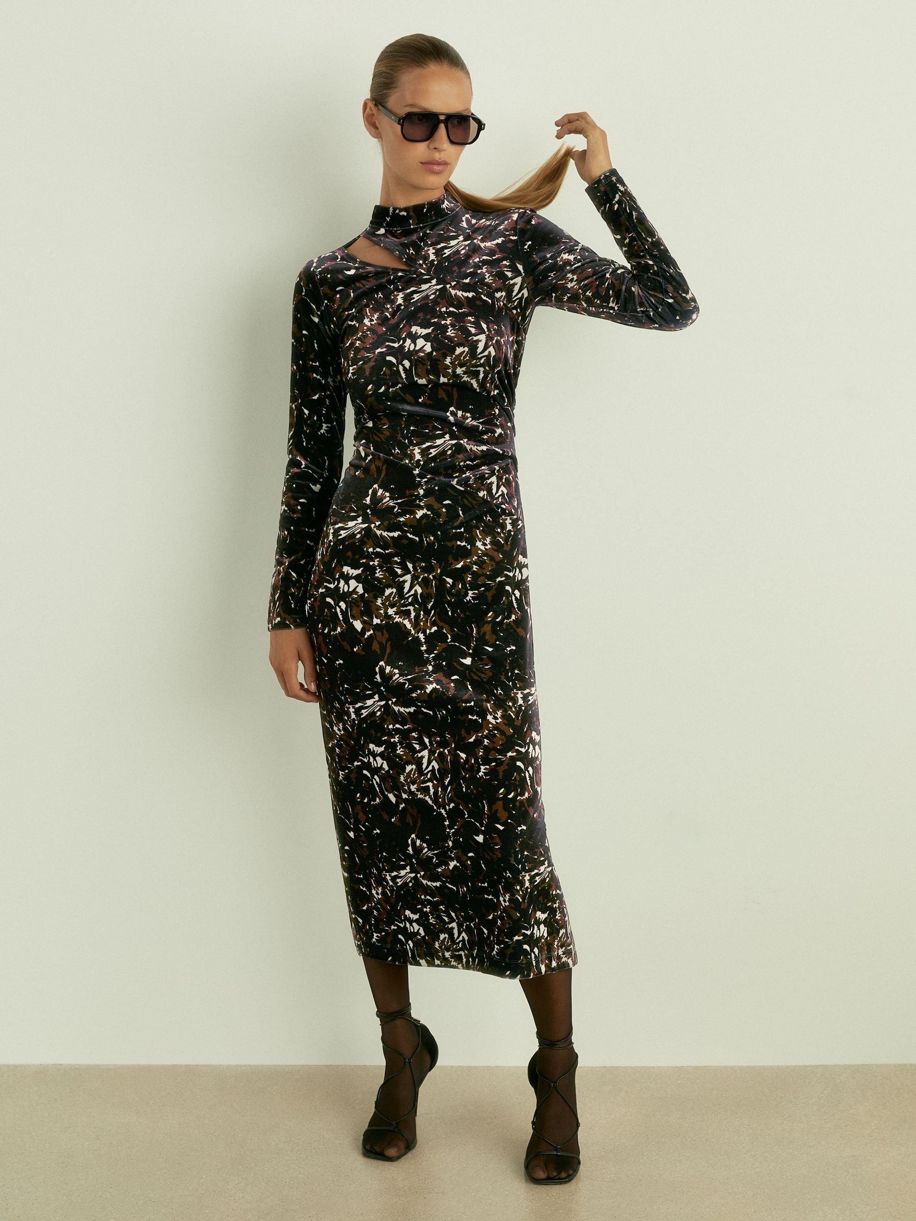 Reiss Sonya Velvet Cutout Abstract Midi Dress, Black £168.00