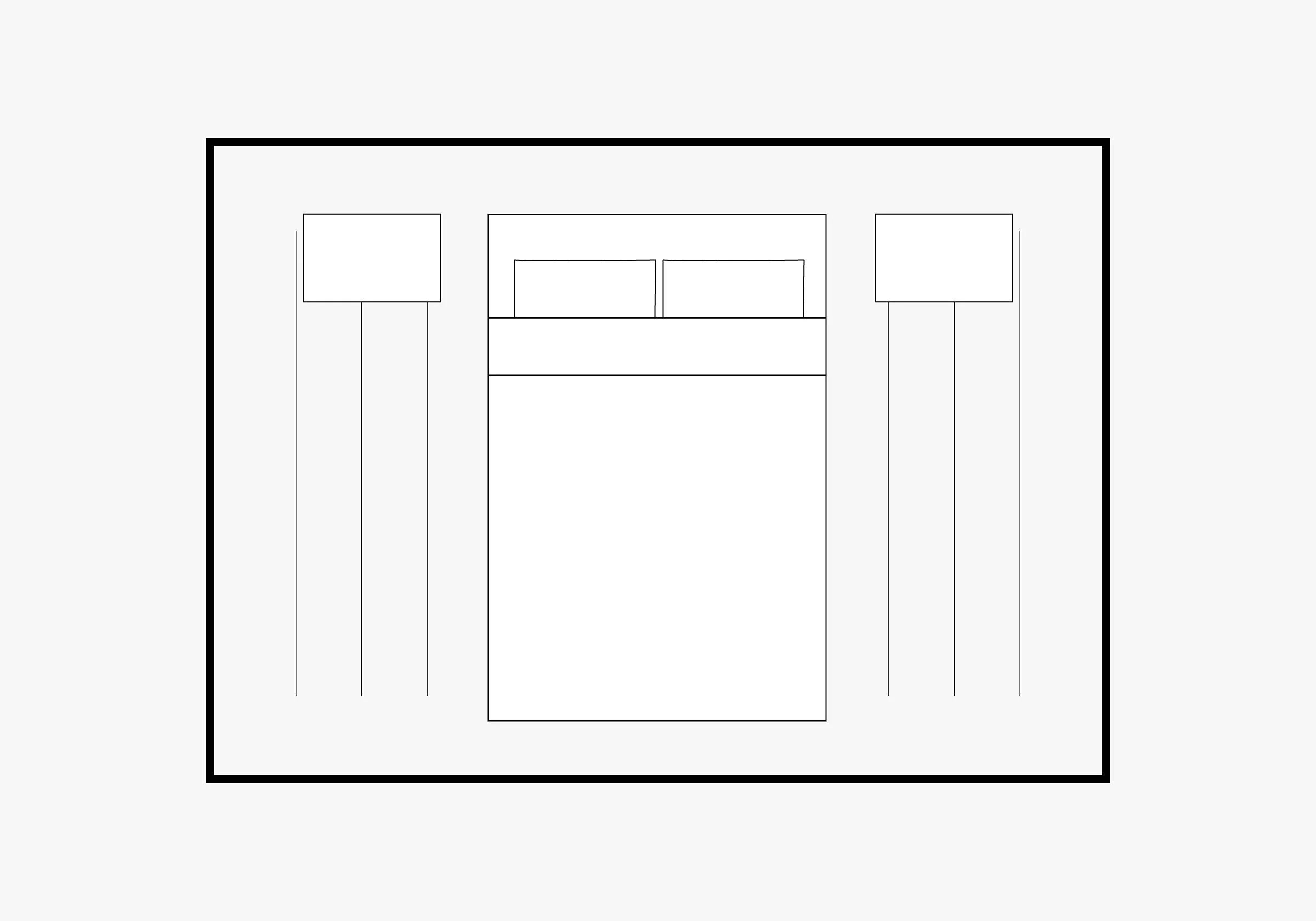 Minimalist floor plan showing a bedroom with a double bed centred between two bedside tables.