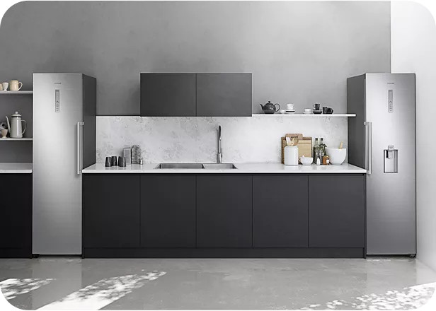 black american style fridge freezer in a kitchen