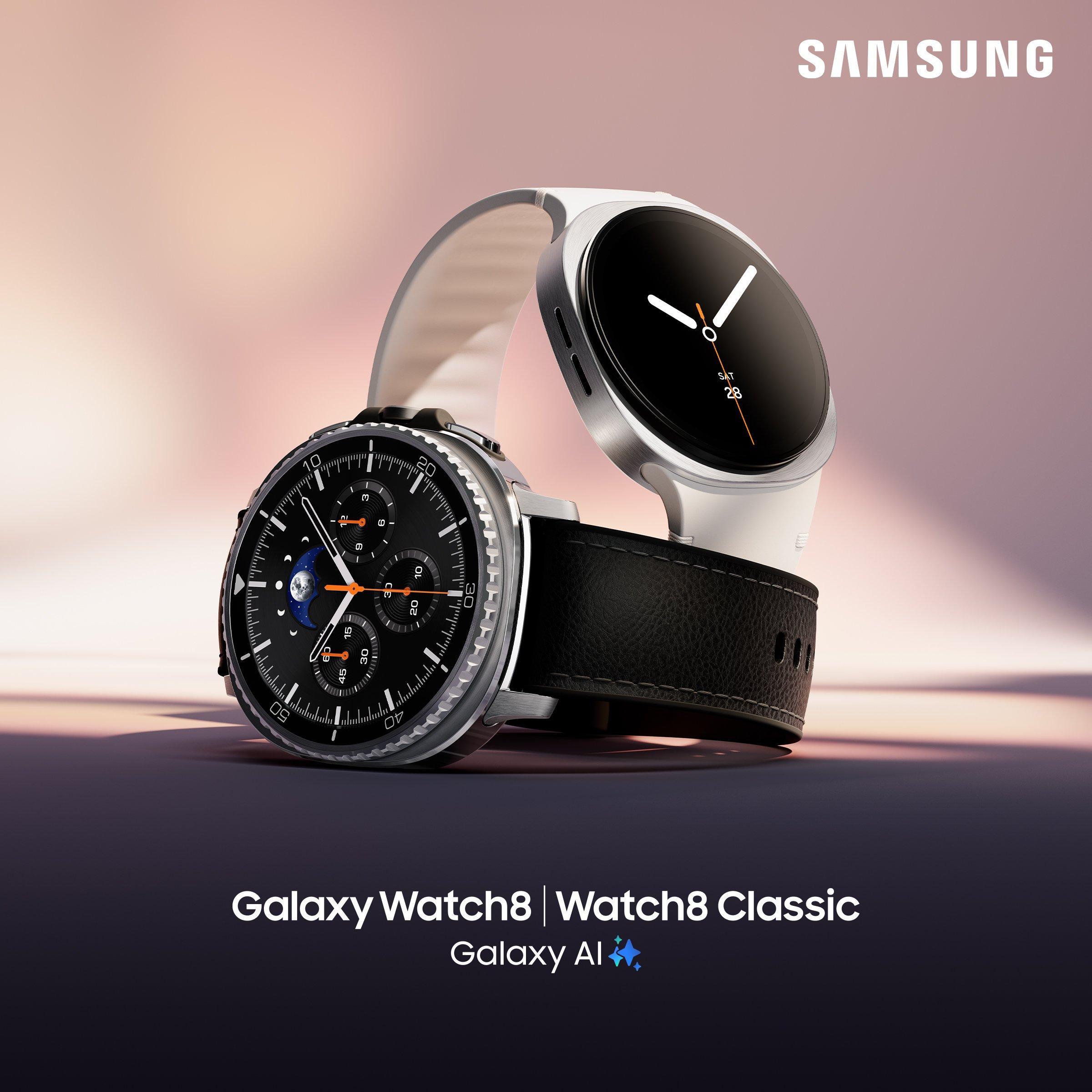 image of a samsung watch 8 ultra and classic stacked ontop of each other