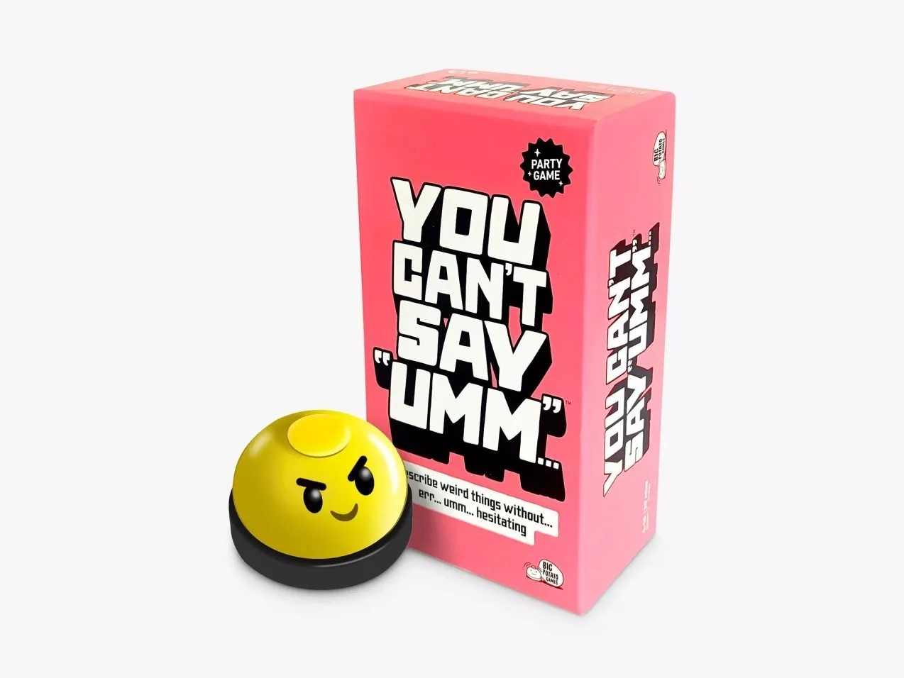 You Can’t Say Umm party game box with buzzer, fast-paced family card game for groups and game nights