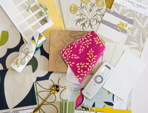 Swatches scattered over a table