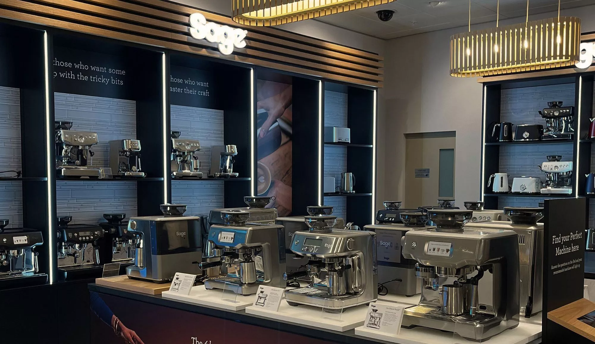 Shop floor with Sage coffee machines on display