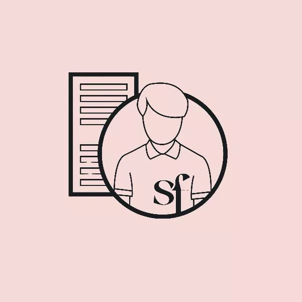 Icon with a person next to a shutter on a pink background