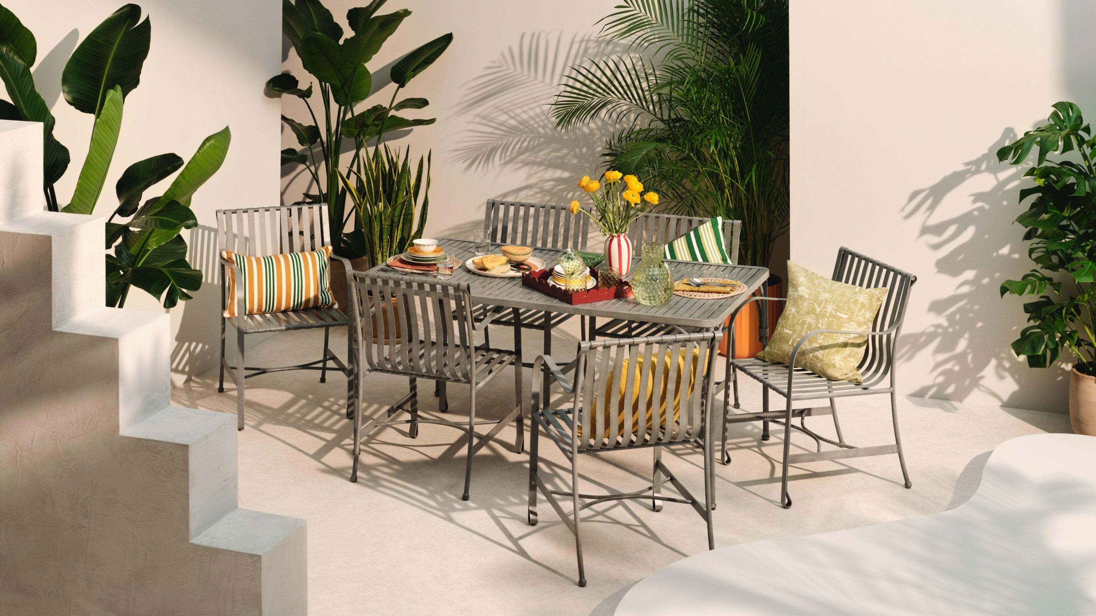 John Lewis metal garden furntiure dressed and ready for dining