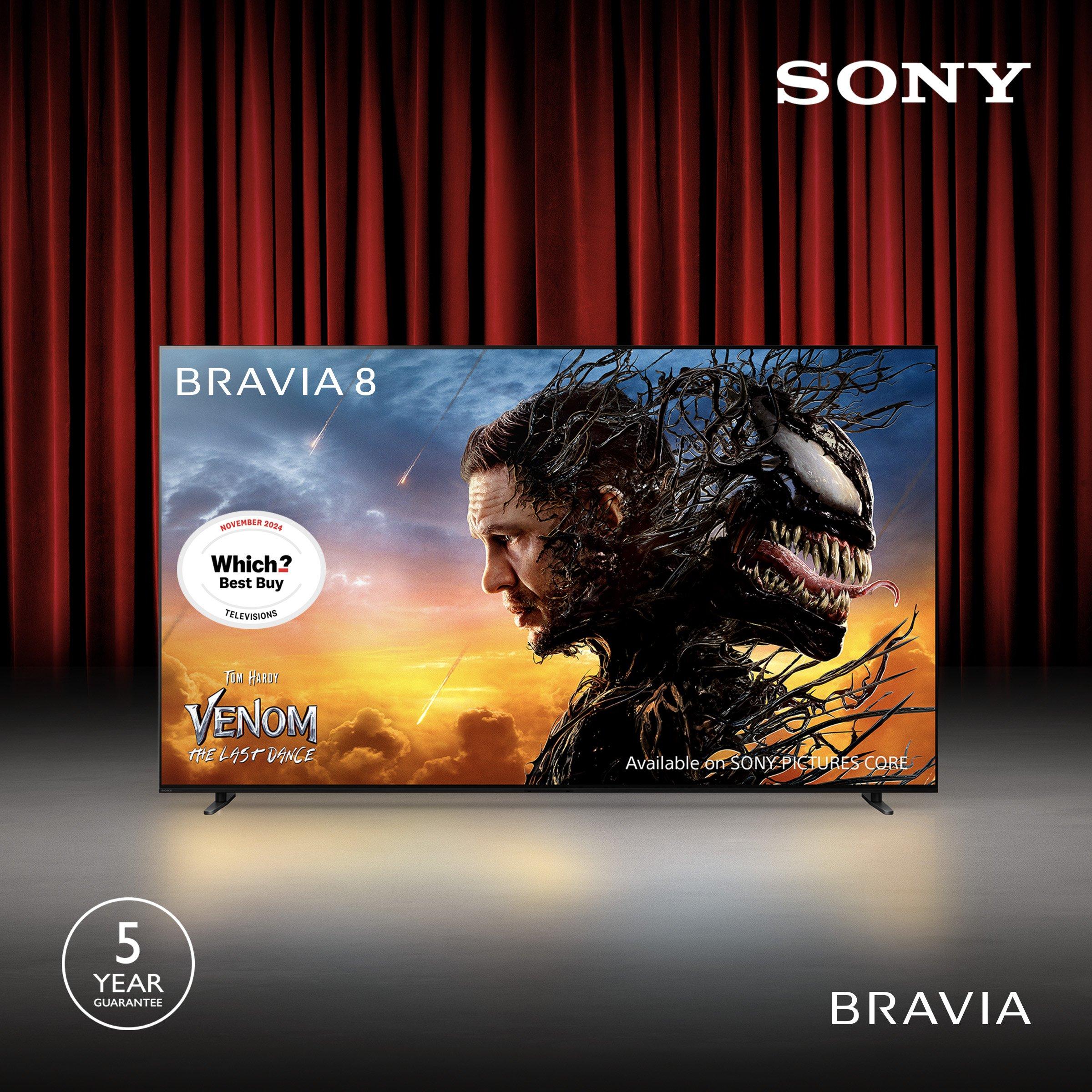 sony bravia 8 tv in front of red curtain