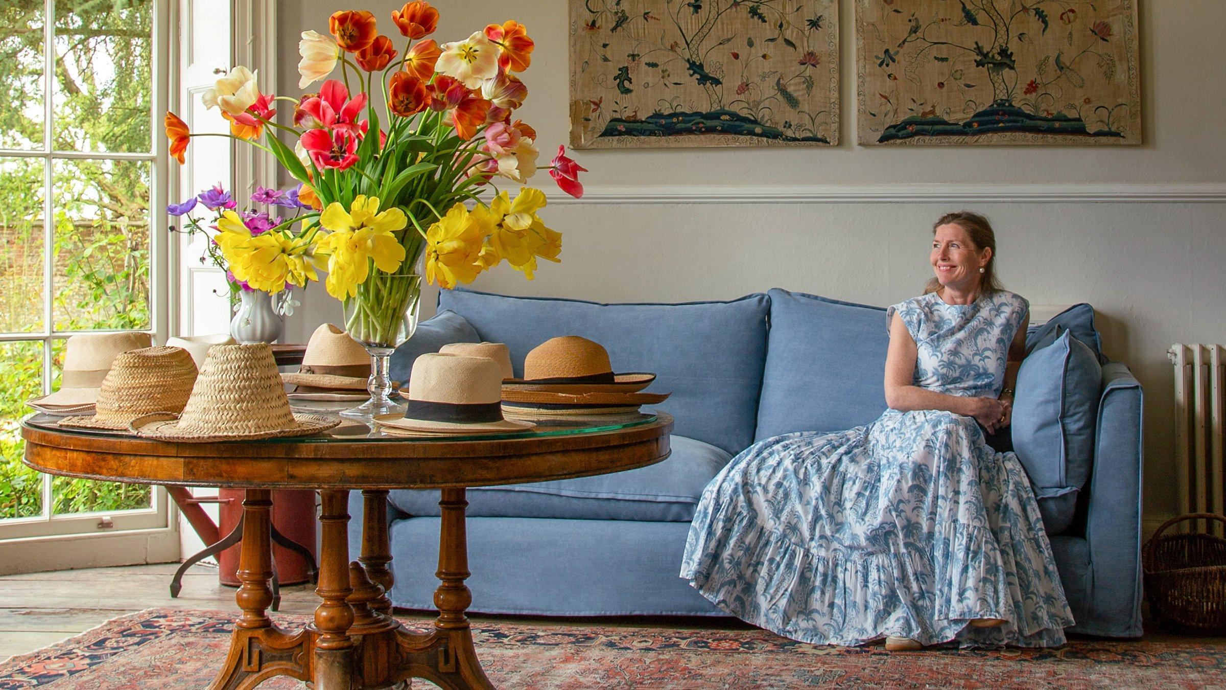 Sophie Conran sat on a light blue sofa