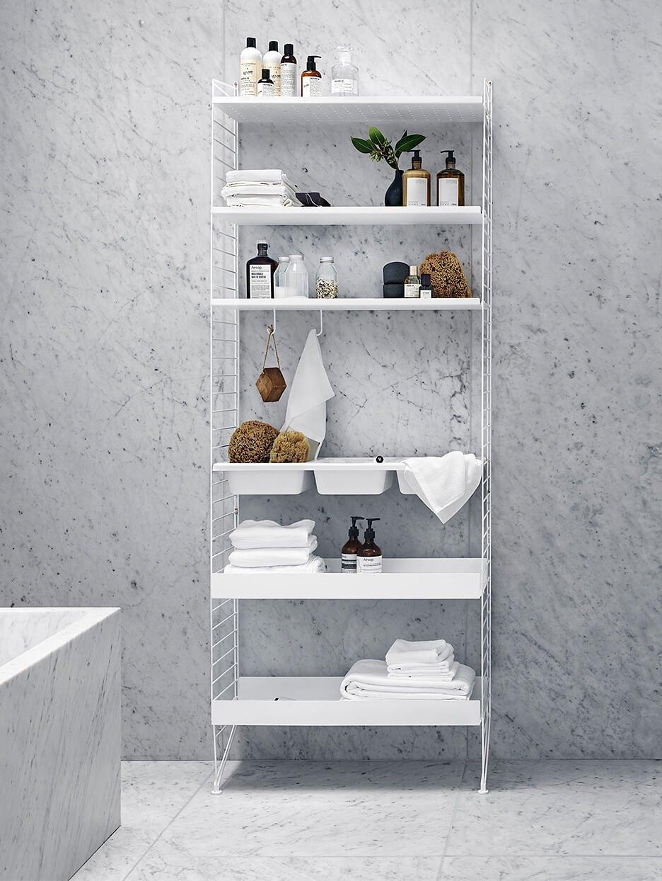 String bathroom shelving 