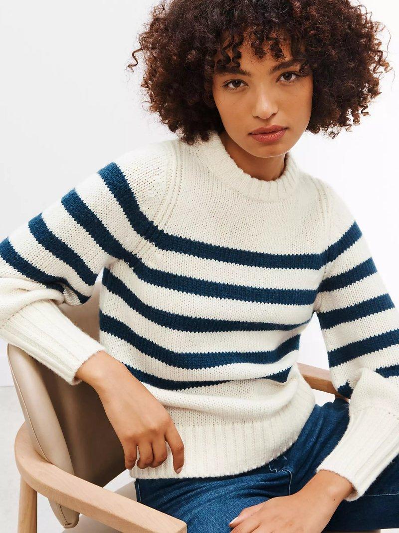 AND/OR Rachel Stripe Round Neck Jumper, Cream/Navy