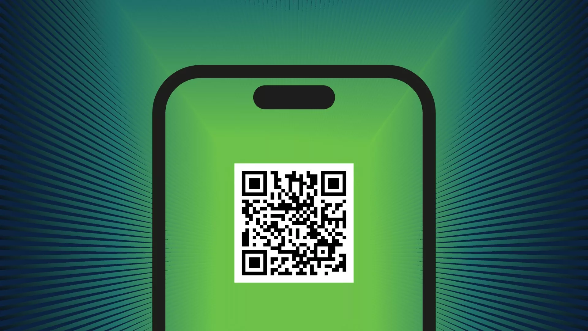Mobile phone on gradient background with QR code