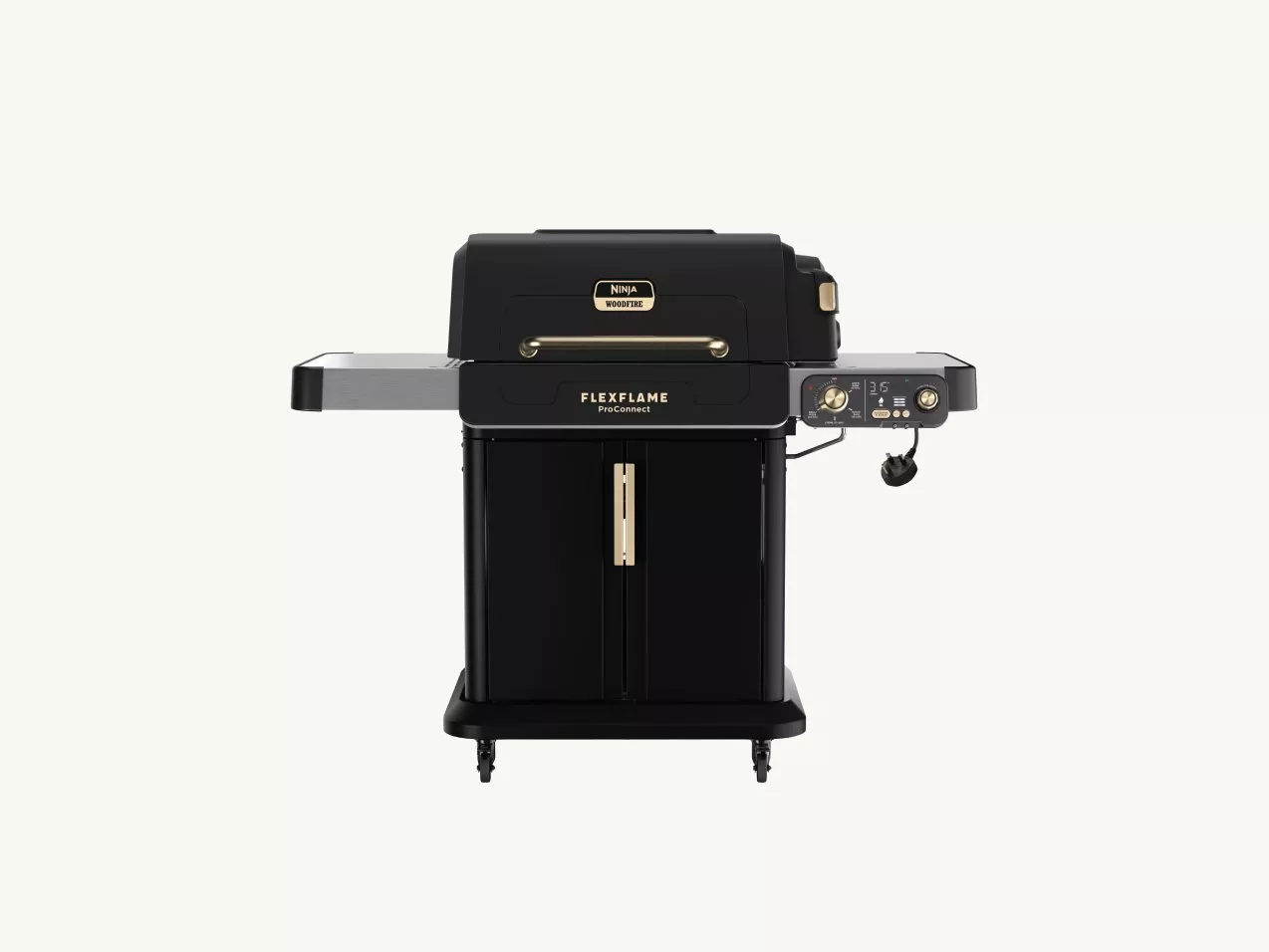 Ninja dual drawer air fryer with digital controls, temperature display and two cooking baskets on white background
