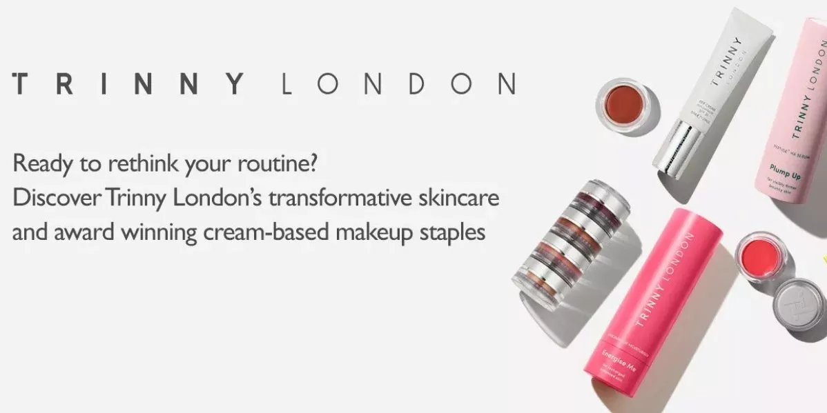 A brand banner showing a range of Trinny products.