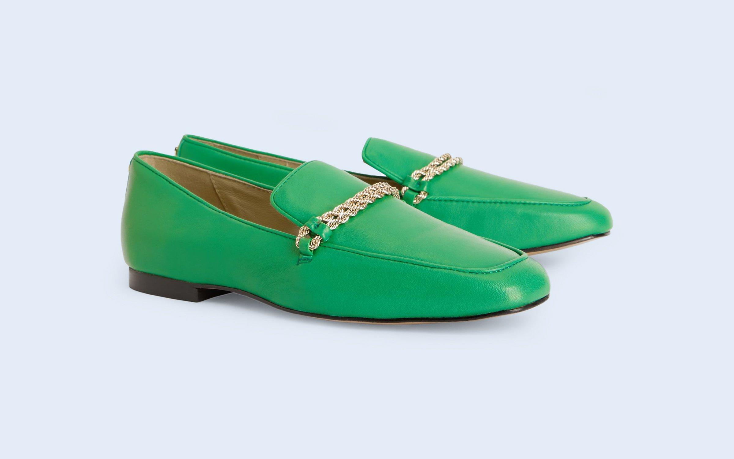 John Lewis Gift Leather Rope Chain Loafers, Mid Green