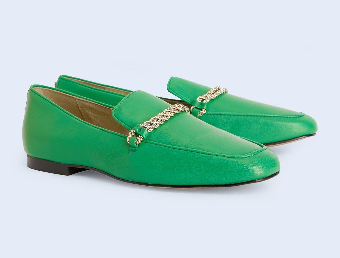 John Lewis Gift Leather Rope Chain Loafers, Mid Green