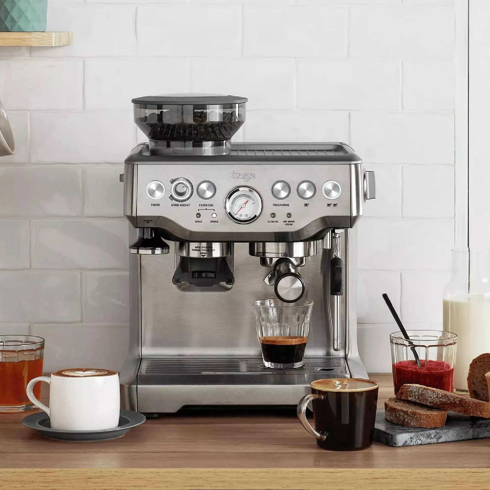 Sage Barista Express Bean-to-Cup Coffee Machine, Stainless Steel