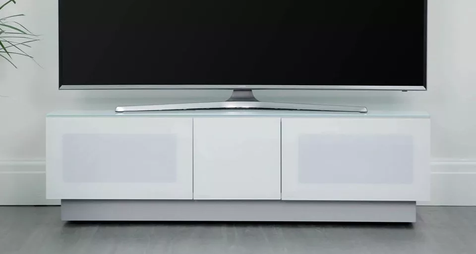 TV on a white TV stand