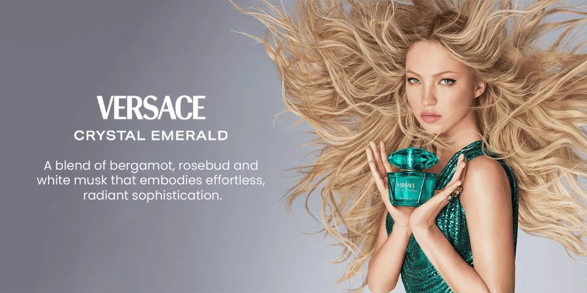 This is a banner for Versace showing their new fragrance