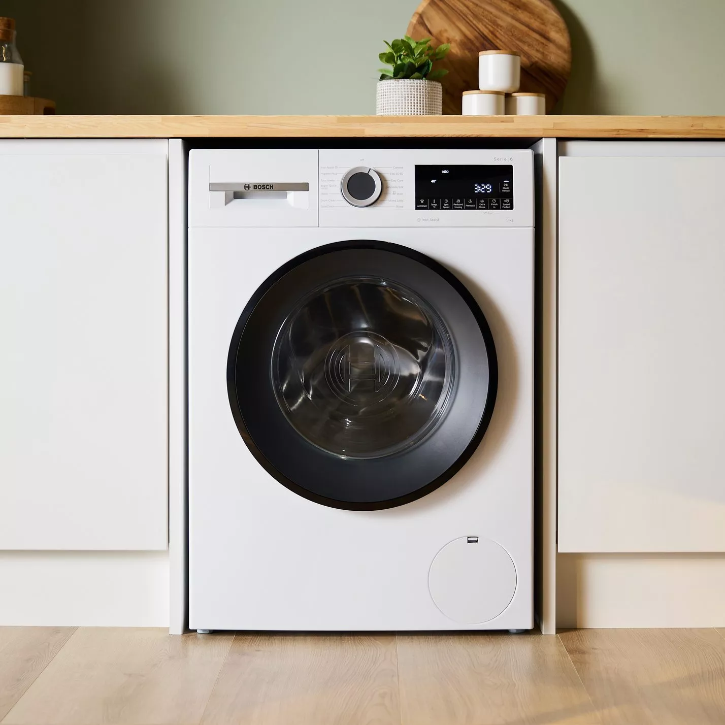 bosch washing machine, white with a black door