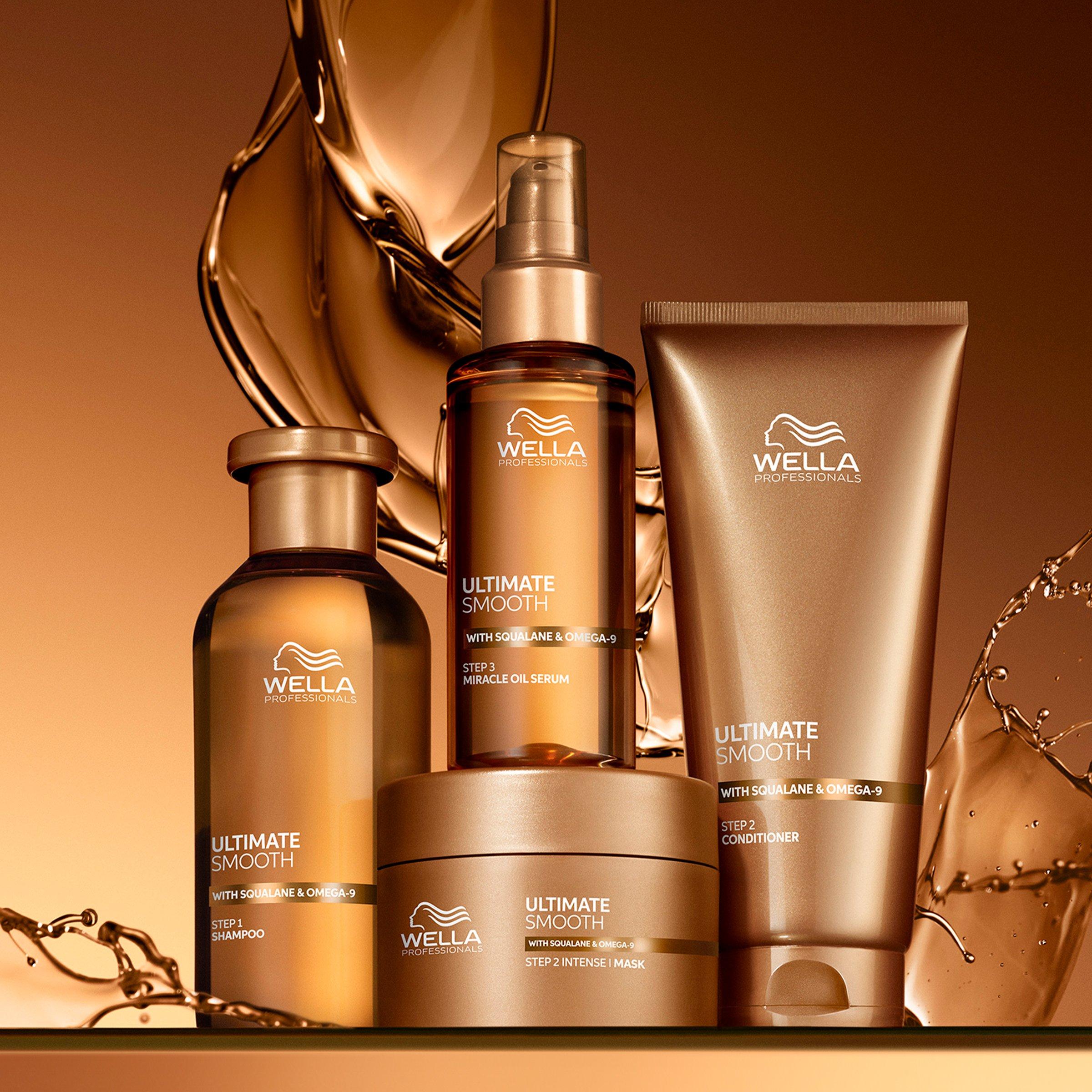 Wella Professionals Ultimate Smooth range on a gold background