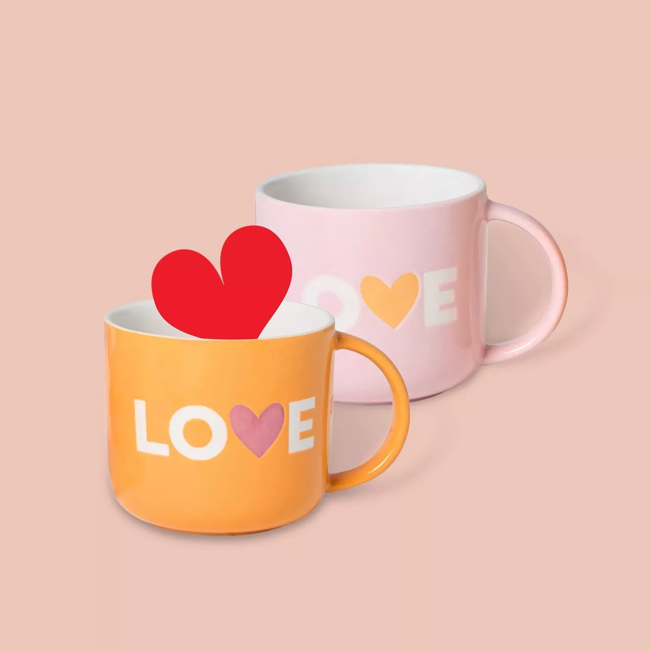 John Lewis 'Love' Stoneware Mugs, Set of 2 in pink and orange