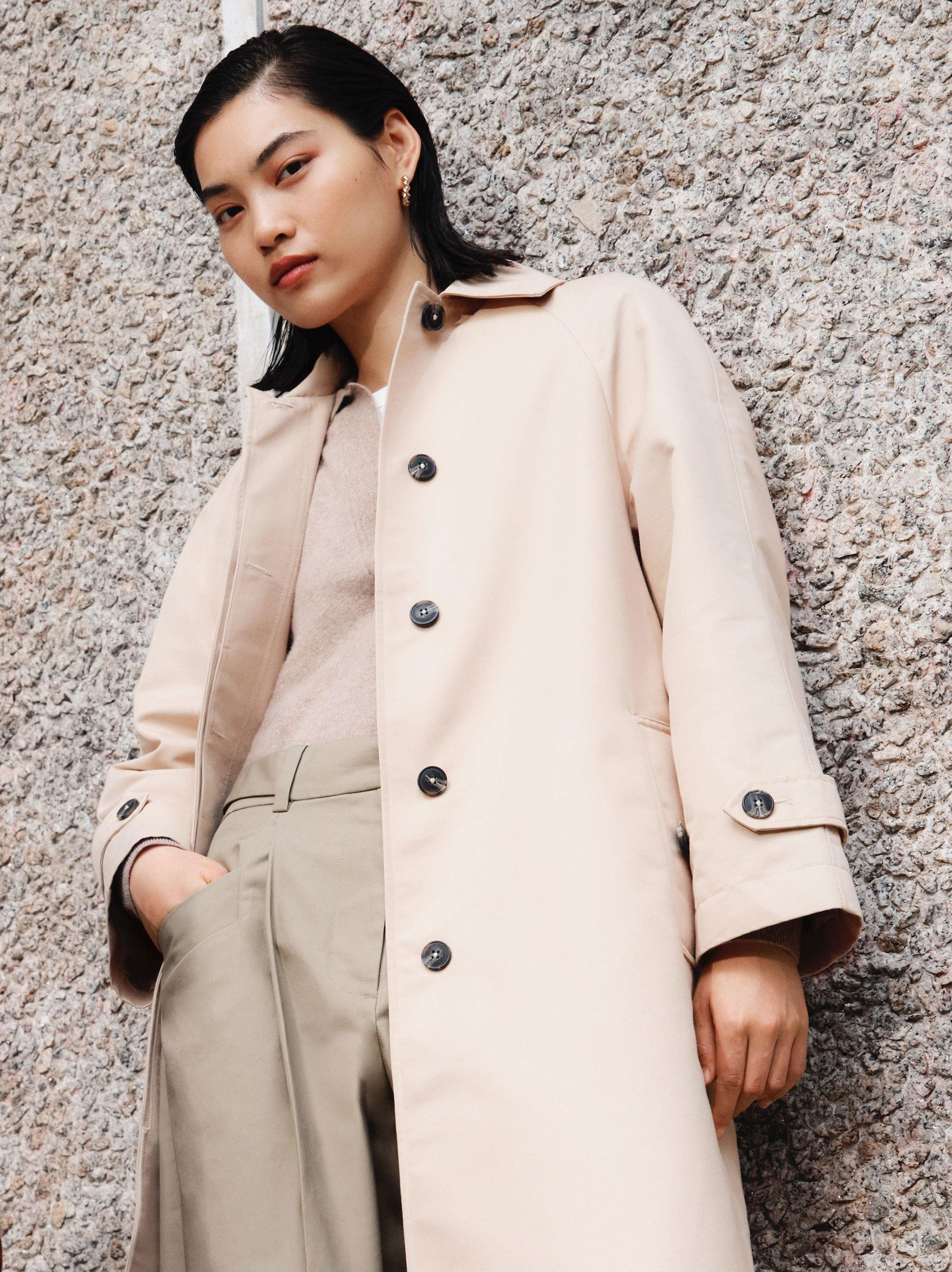Female model wearing neutral colours