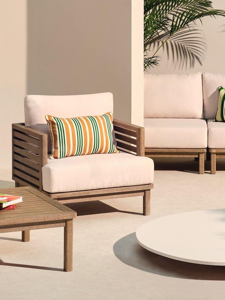 Selection of garden furniture displayed outside