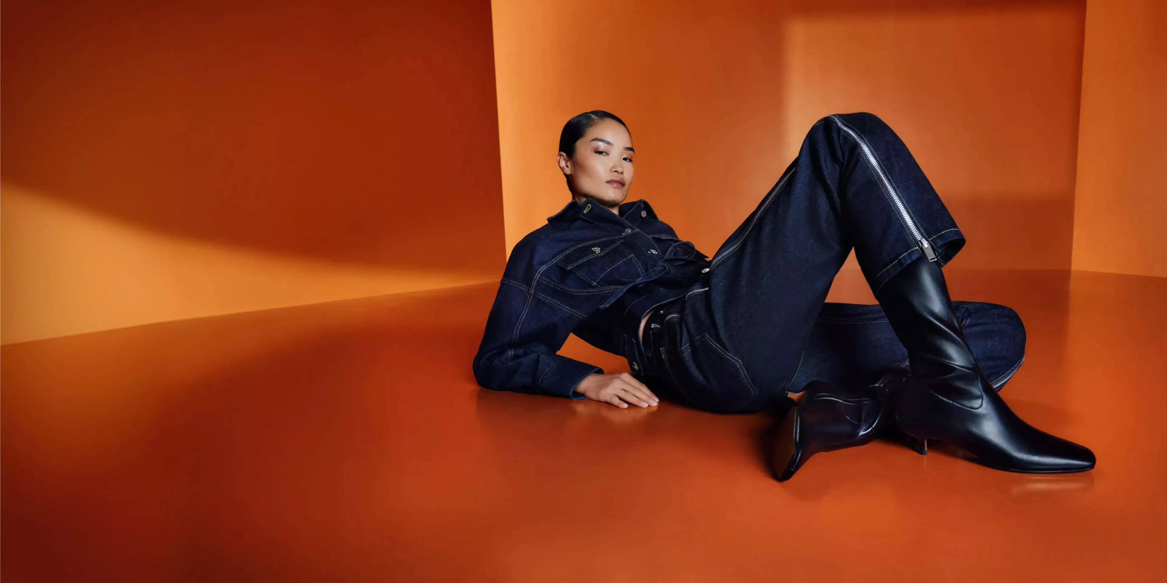 women wearing phillip lim clothes, in a orange box room