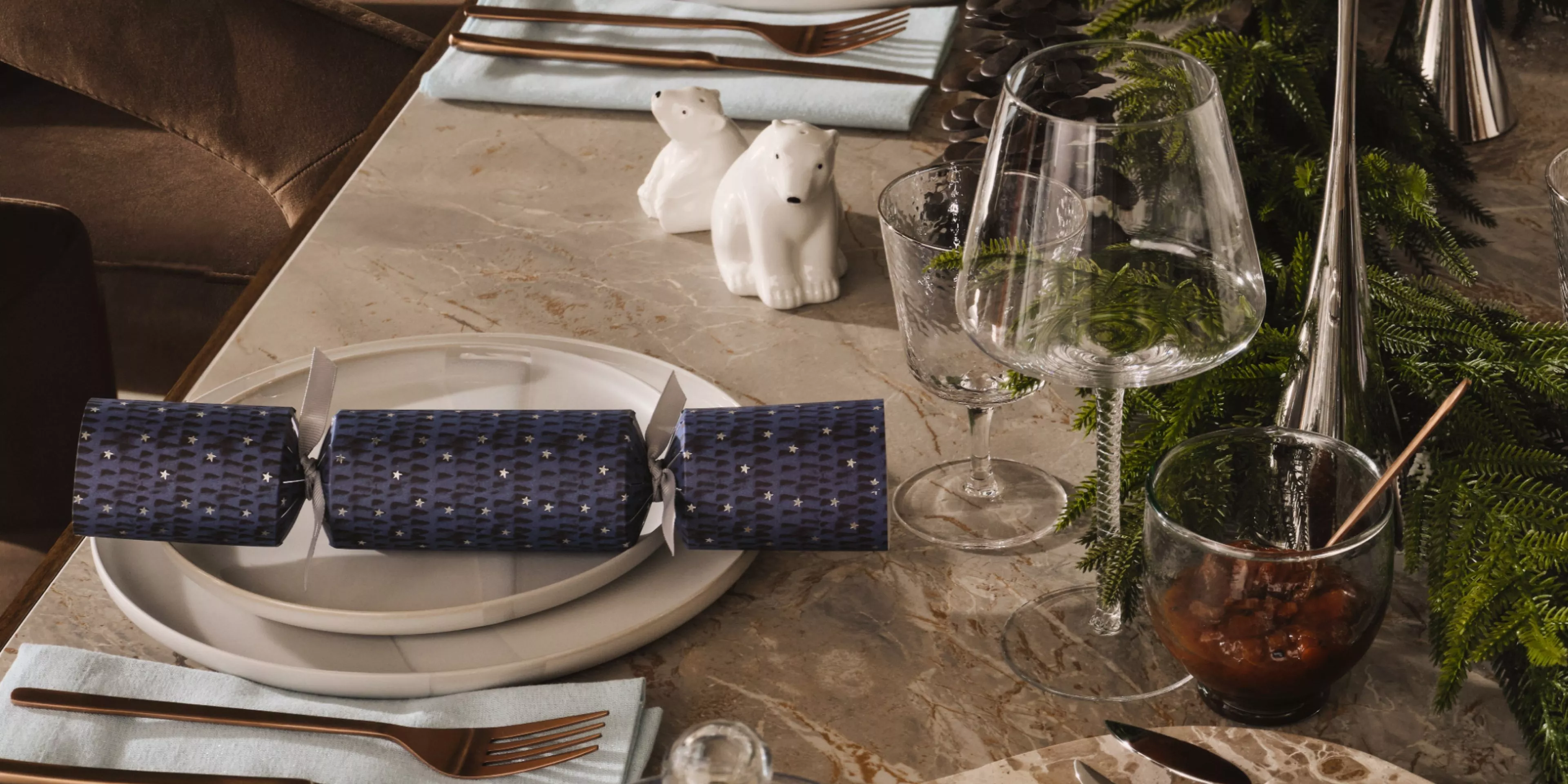 cracker on a table dressed for chrsitmas