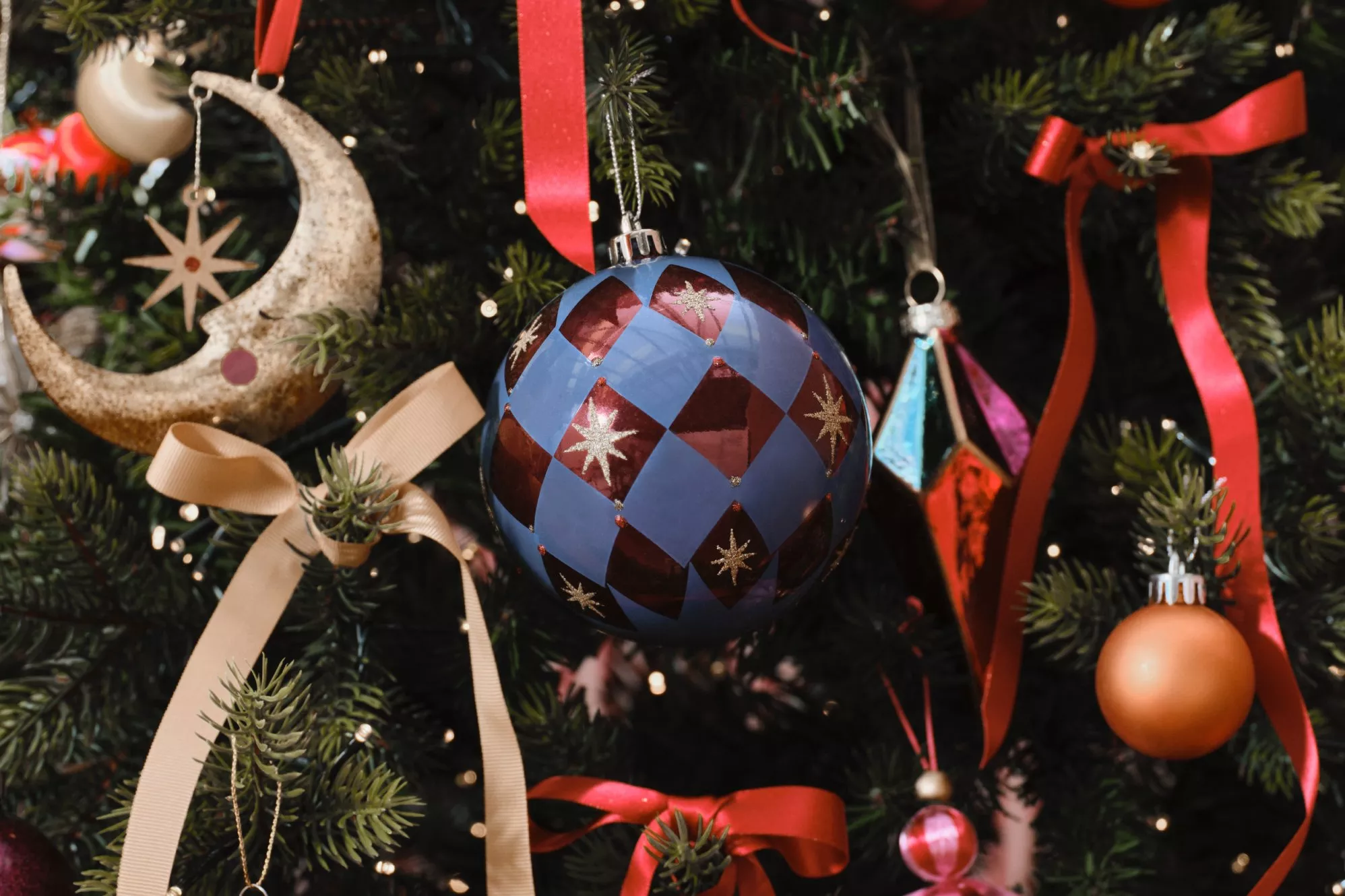 decorations hanging on a christmas tree