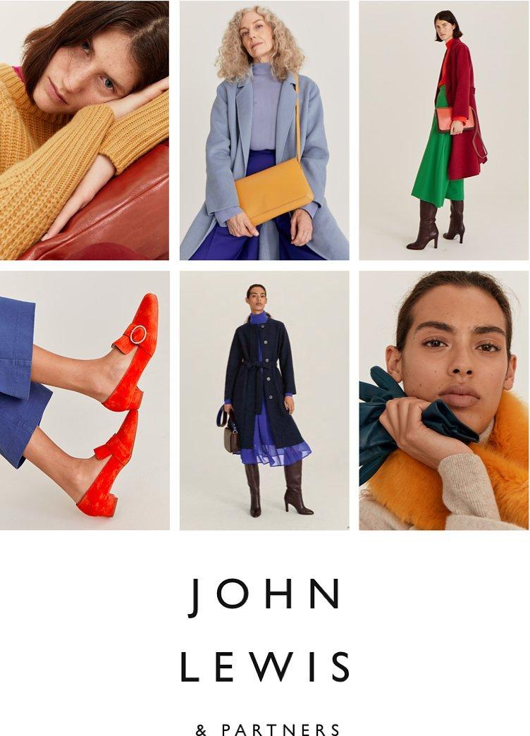 Model wearing coat and trousers