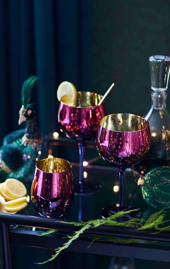 Bar cart purple glassware