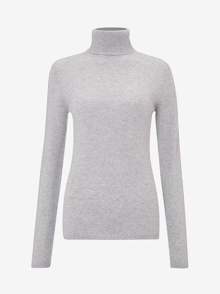 Grey cashmere roll-neck jumper