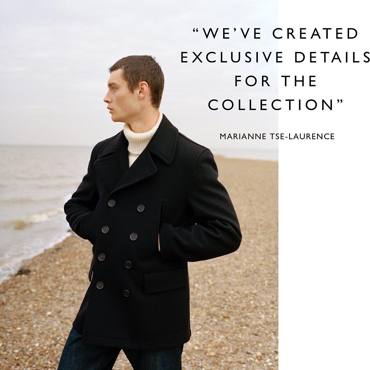 Model in a navy pea coat