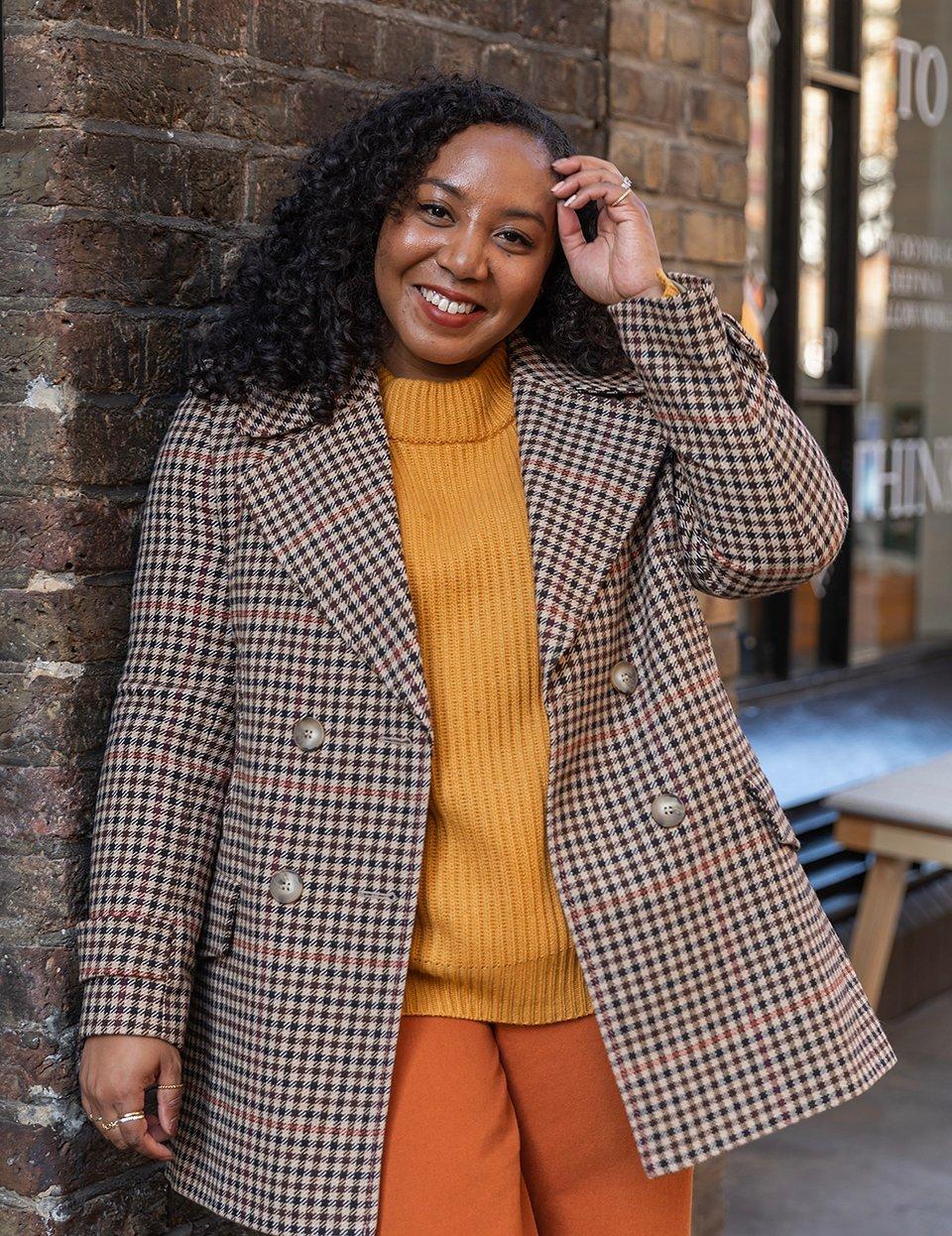 Mustard check coat best sale