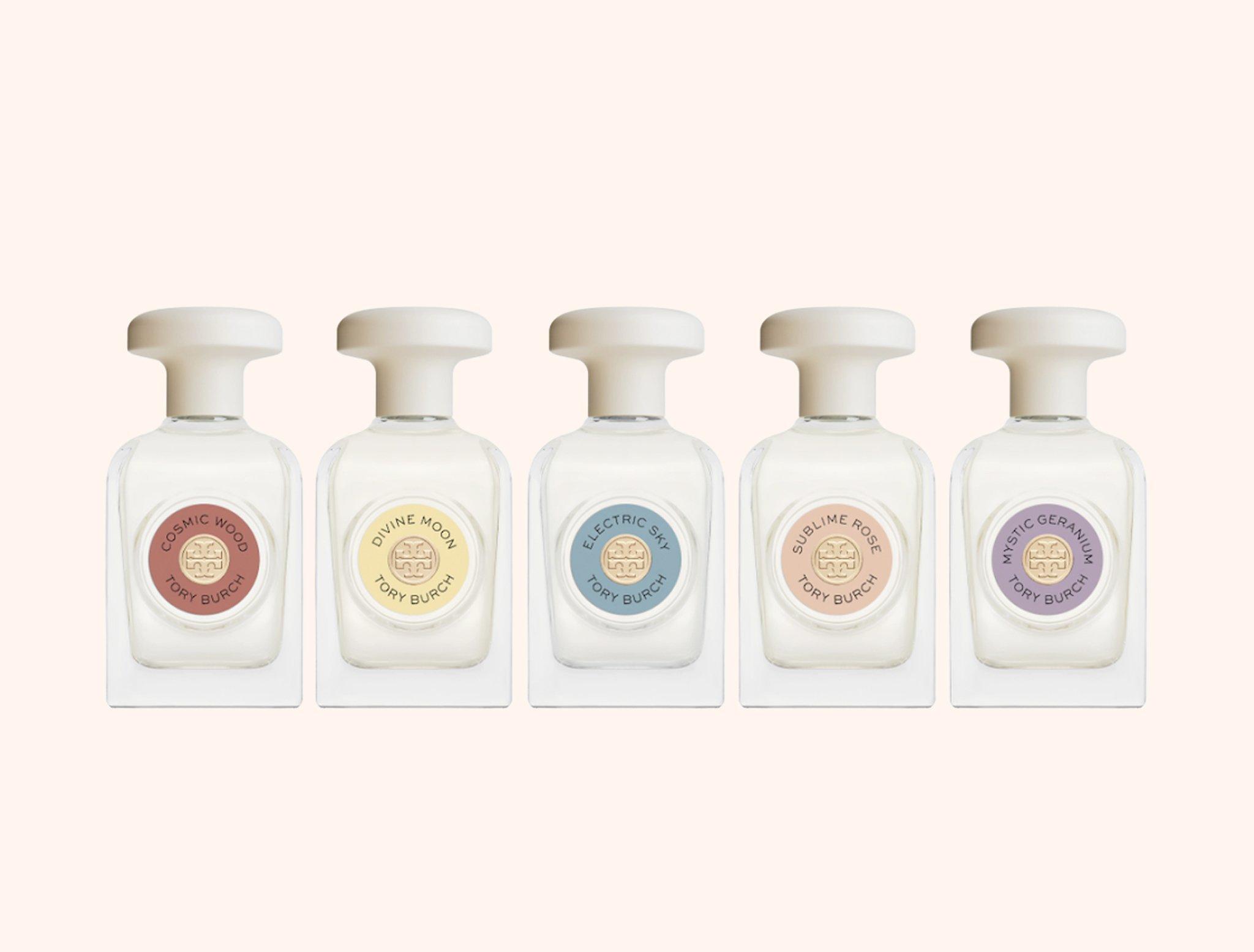 Tory Burch’s Essence of Dreams fragrance bottles