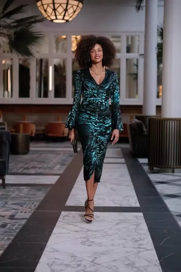 slim fit dress slacks Peridot Devore Gown  Steve Sells Studio