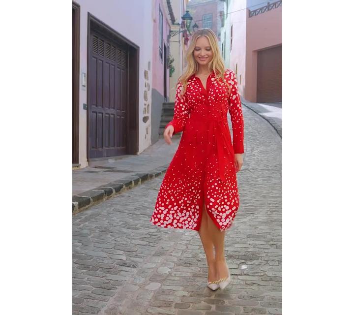 Sosandar Spot Print Long Sleeve Shirt Dress, Red/White