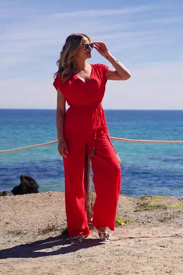 Sosandar Tassel Belt Jumpsuit