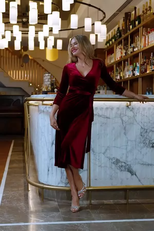 Sosandar Belted Wrap Velvet Dress, Burgundy