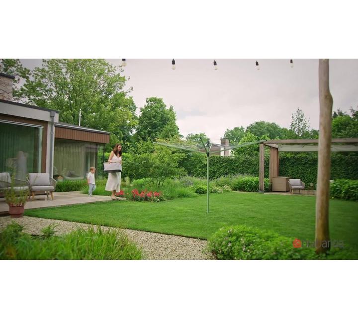 Brabantia Lift O Matic Rotary Clothes Outdoor Airer Washing Line with Ground Spike 50m Leaf Green